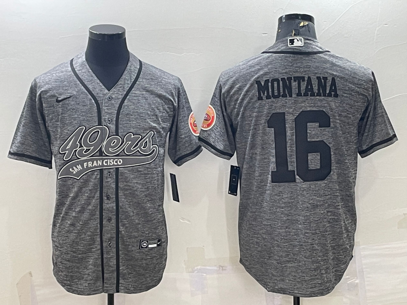 Men's Grey San Francisco 49ers #16 Joe Montana With Patch Cool Base Stitched Baseball Jersey